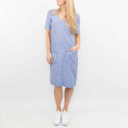 M&S Linen Blend Blue Chambray Short Sleeve Shift Dress