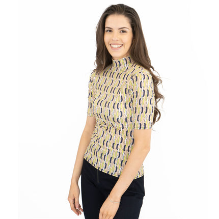 Karen Millen Geometric Print High Neck Short Sleeve Tops-Quality Brands Outlet-