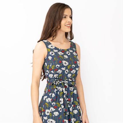 Seasalt Belle Linear Poppy Night Floral Print Sleeveless Midi Dresses-Quality Brands Outlet-