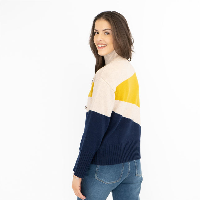 M&S Colour Block Funnel Neck Wool Blend Jumper-Quality Brands Outlet-
