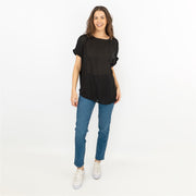 Next Black Short Sleeve Blouse Longline Relaxed Fit Tops