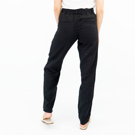 M&S Pure Cotton Tapered Ankle Grazer Elasticated Waist Black Trousers - Quality Brands Outlet