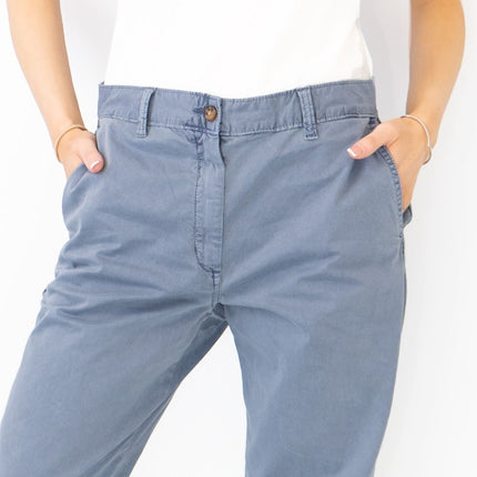 M&S Cotton Rich Tapered Leg Ankle Grazer Blue Stretch Cotton Chino Trousers - Quality Brands Outlet