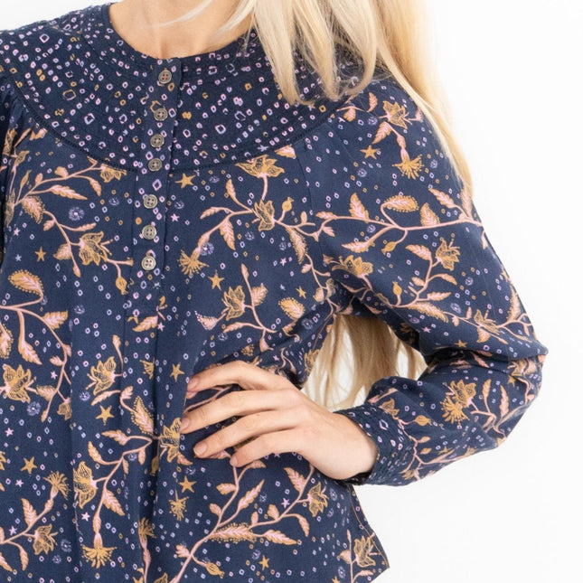 White Stuff Navy Phoebe Floral Print Shirts-Quality Brands Outlet-