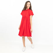 Next Textured Red Christmas Dress for Women Shirred Details Lightweight Relaxed Fit Knee Length Dress - Quality Brands Outlet