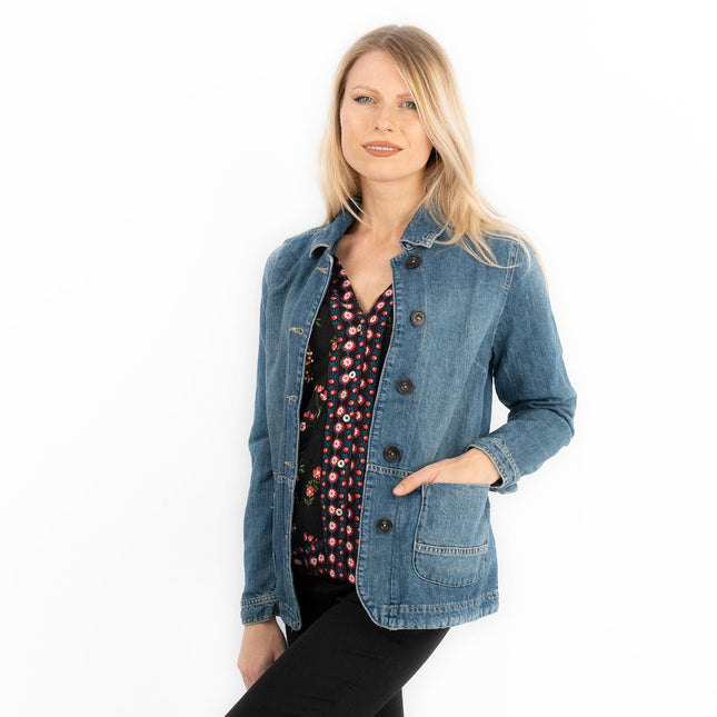 White Stuff Dena Blue Denim Shacket Relaxed Jacket-Quality Brands Outlet-