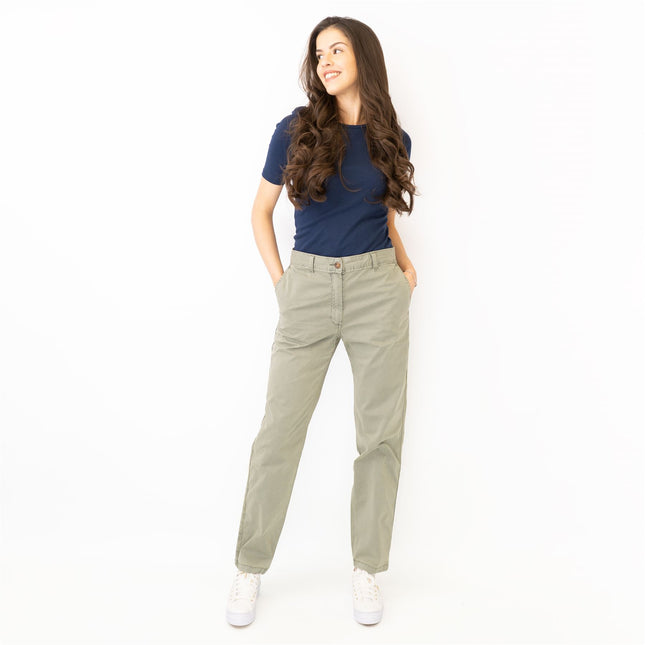 M&S Cotton Rich Tapered Leg Ankle Grazer Khaki Green Stretch Cotton Chino Trousers-Quality Brands Outlet-