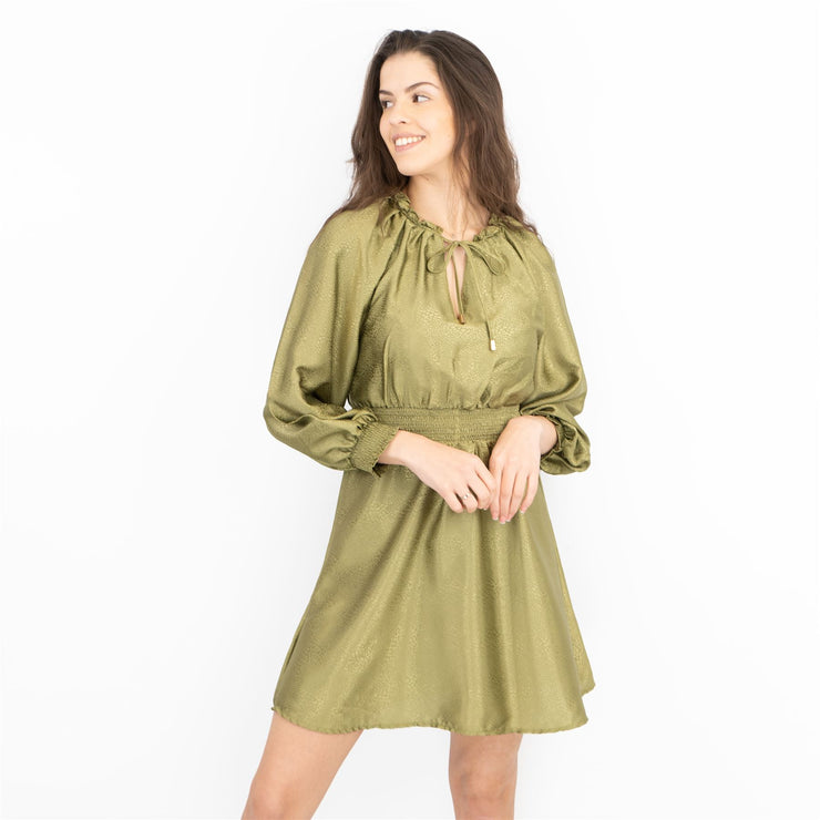 Next Long Sleeve Green Jacquard Flare Dress