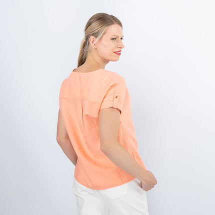 Women's Orange Tops Linen Blend Casual Lightweight Relaxed Fit Summer Blouse-Quality Brands Outlet-