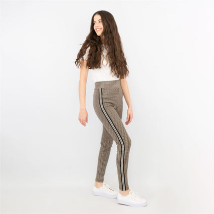 M&S Womens Leggings in Brown Check Pattern with Stripe Details