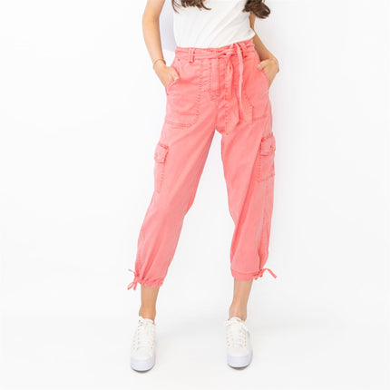 M&S Tencel Rich Pink Cargo Tapered Cropped Trousers - Quality Brands Outlet