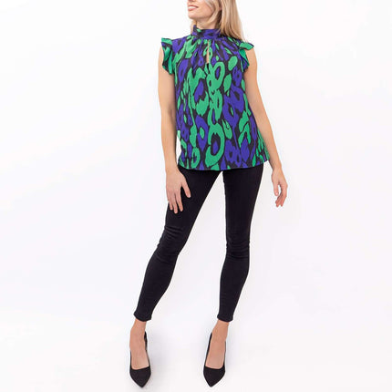 Karen Millen Bold Leopard Print Keyhole Neck Blouse-Quality Brands Outlet-