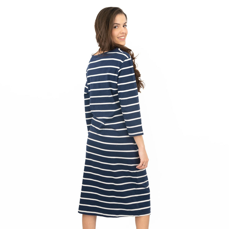 Frugi Erin for Maternity 3/4 Sleeve Navy Striped Midi Soft Jersey Dresses