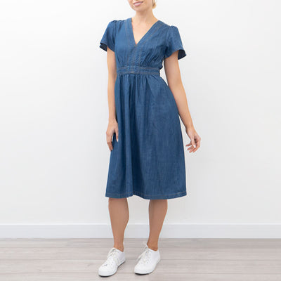 Monsoon Womens Blue Denim Short Sleeve Fit & Flare Casual Going Out Dress - Quality Brands Outlet