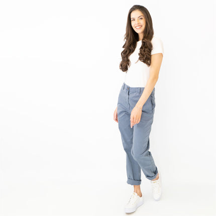 M&S Cotton Rich Tapered Leg Ankle Grazer Blue Stretch Cotton Chino Trousers - Quality Brands Outlet