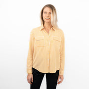 Yellow Striped Long Sleeve Button Through Women's Shirts