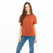 Hush Womens Brown Short Sleeve Round Neck Cotton Casual Tops