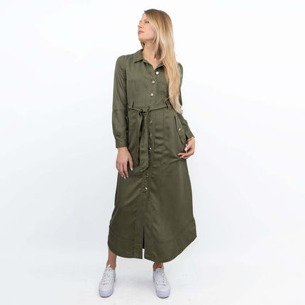 Next Women Belted Utility Khaki Black Long Sleeve Midi Shirt Dress