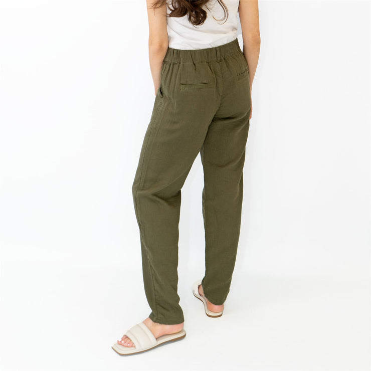 M&S Pure Cotton Tapered Ankle Grazer Elasticated Waist Khaki Green Trousers