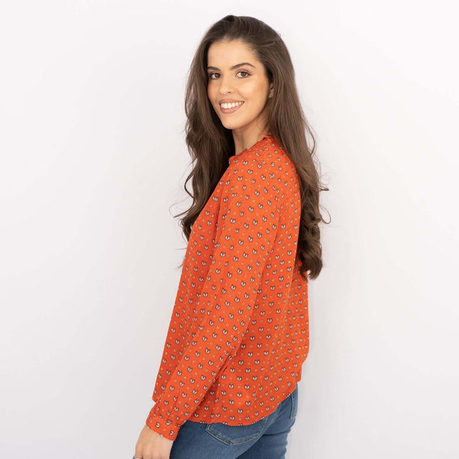 White Stuff Long Sleeve Rust Red Lightweight Animal Print Tops-Quality Brands Outlet-