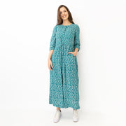 Seasalt Rock Dove Dress Spotty Leaves Valley 3/4 Sleeve Fit & Flare Button-Up Long Maxi Dresses with Pockets