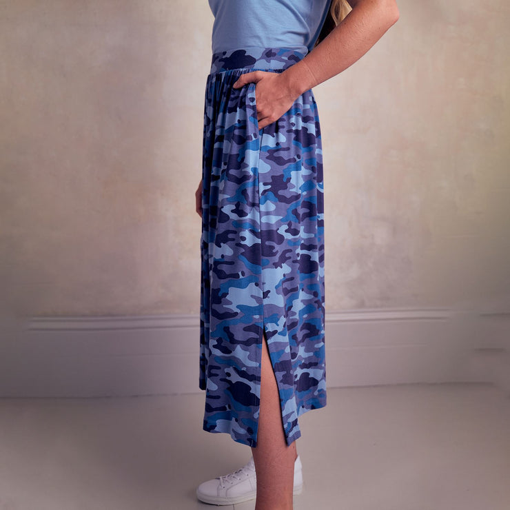 Asquith Side Split Elasticated Waist Cotton Jersey Midi Skirt
