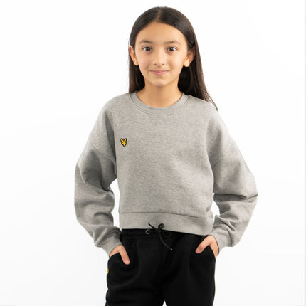 Lyle & Scott Girls Long Sleeve Grey Cropped Fleece Lined Sweatshirts-Quality Brands Outlet-