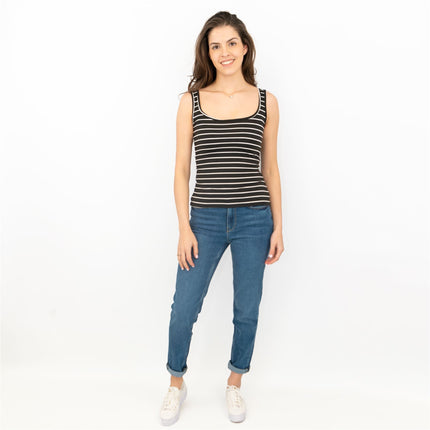 Oasis Womens Top Black White Stripe Sailor Summer Holiday Vest Dinner Relaxed-Quality Brands Outlet-