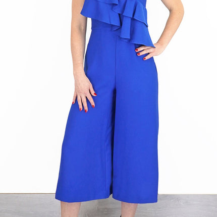 Coast Jojo Ruffle Cobalt Blue Sleeveless V-Neck Jumpsuit - Quality Brands Outlet