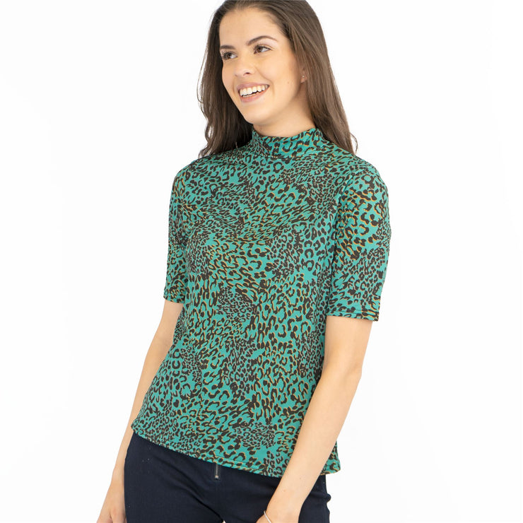 Karen Millen Green Leopard Print Short Sleeve Tops