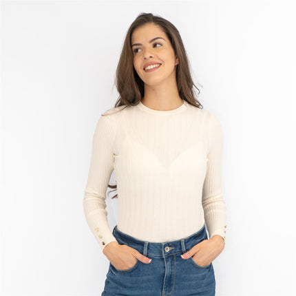 M&S Ivory Soft Touch Ribbed Crew Neck Fitted Jumper - Quality Brands Outlet