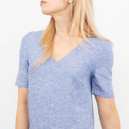 M&S Linen Blend Blue Chambray Short Sleeve Shift Dress