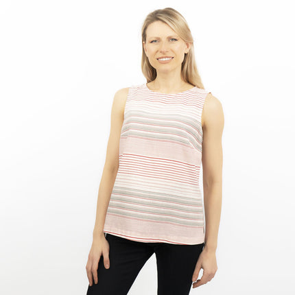 Red Striped Womens Sleeveless V-Neck Lightweight Tops-Quality Brands Outlet-