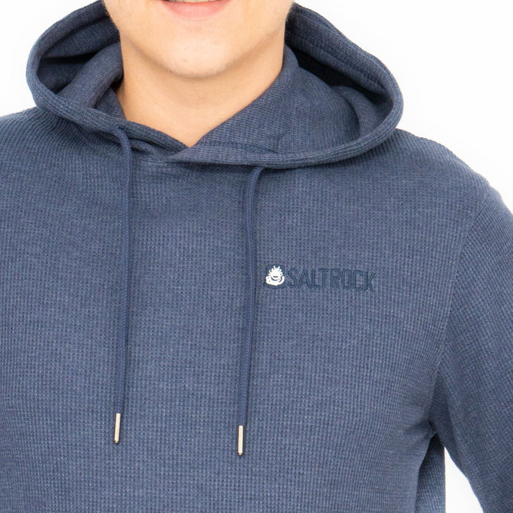 Saltrock Mens Waffle Texture Hooded Top Steel Navy Blue Cotton Blend