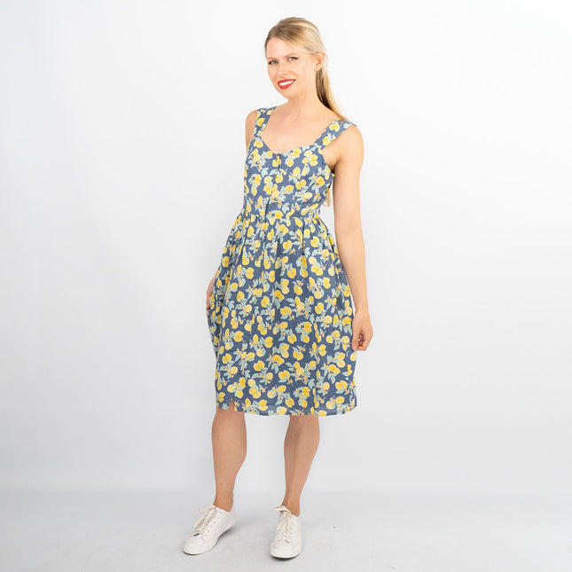 Lemon Print Sundresses Lightweight Cotton Sleeveless Strappy Women's Summer Dresses-Quality Brands Outlet-