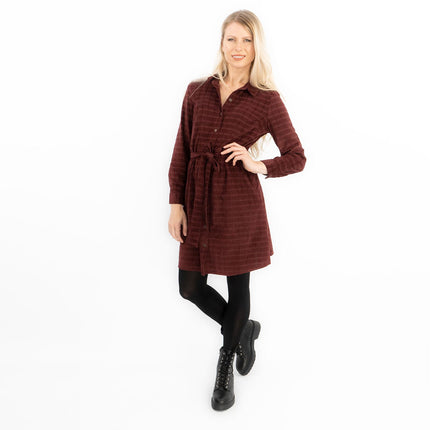 Fine Corduroy Red Wine Cord Long Sleeve Women's Shirt Dress-Quality Brands Outlet-