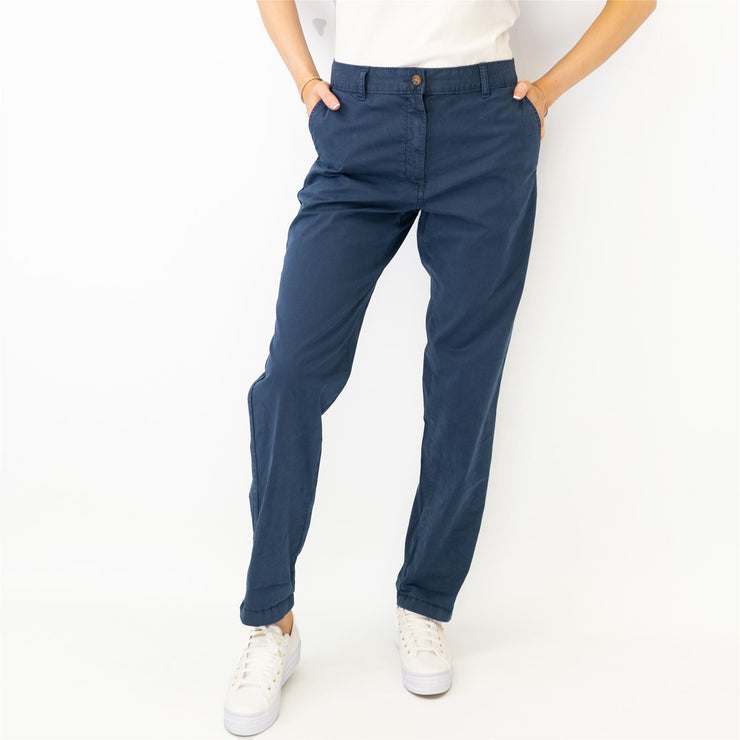 M&S Cotton Rich Tapered Leg Ankle Grazer Navy Blue Stretch Cotton Chino Trousers