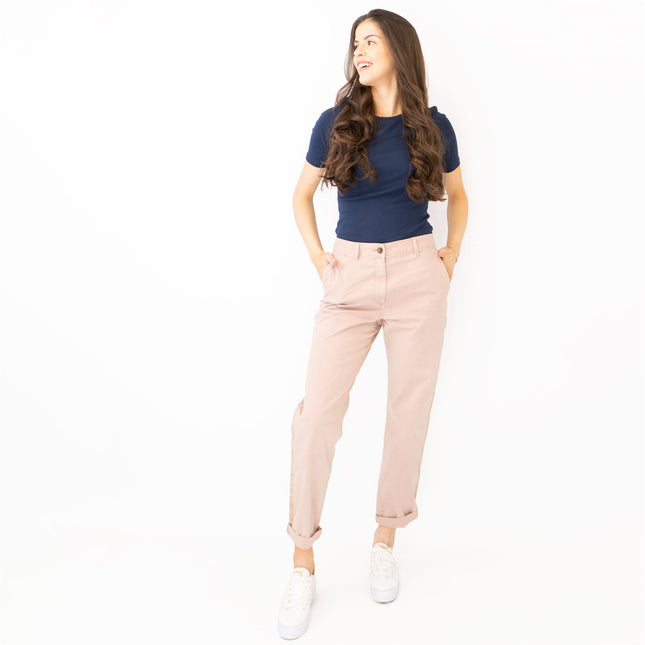 M&S Cotton Rich Tapered Leg Ankle Grazer Pink Stretch Cotton Chino Trousers-Quality Brands Outlet-