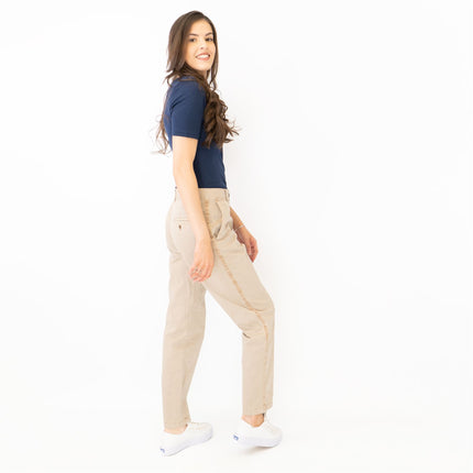 M&S Cotton Rich Tapered Leg Ankle Grazer Beige Stretch Cotton Chino Trousers - Quality Brands Outlet