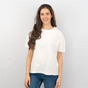 Hush Womens White Short Sleeve Round Neck Cotton Casual Top