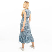 Next Blue Leopard Print V-Neck Tiered Midi Dress