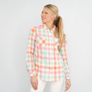 Pastel Check Long Sleeve Button-Up Women's Cotton Shirts