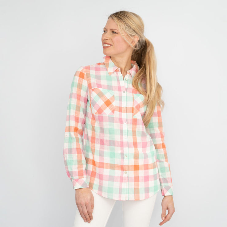 Pastel Check Long Sleeve Button-Up Women&