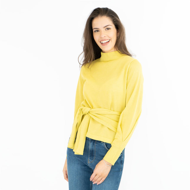 M&S Funnel Neck Tie Waist Jumper with Linen-Quality Brands Outlet-
