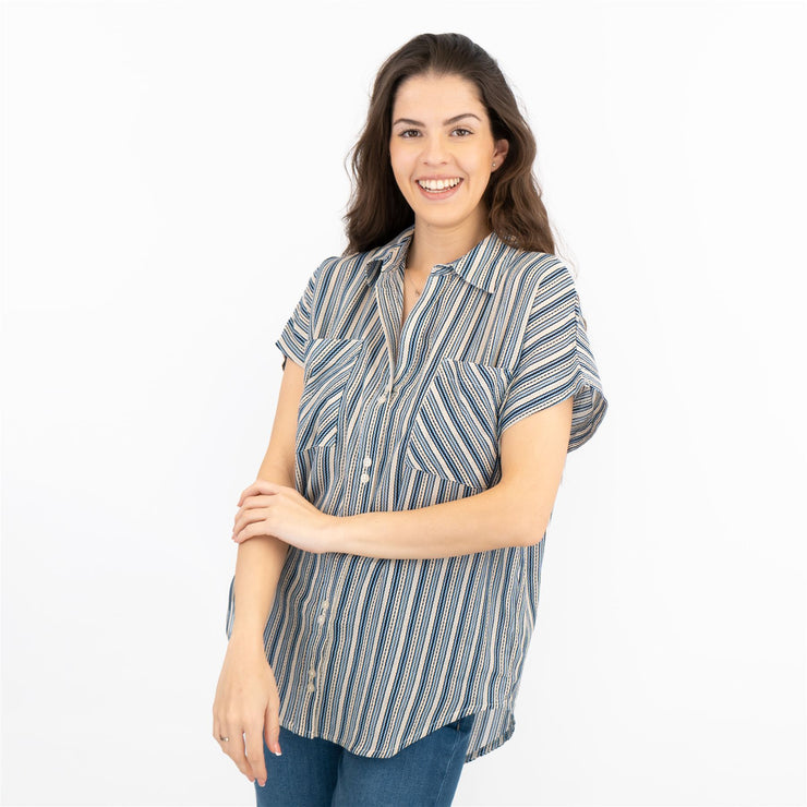 Next Blue Stripe Short Sleeve Relaxed Fit Longline Shirts