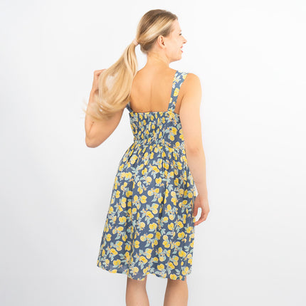 Lemon Print Sundresses Lightweight Cotton Sleeveless Strappy Women's Summer Dresses-Quality Brands Outlet-