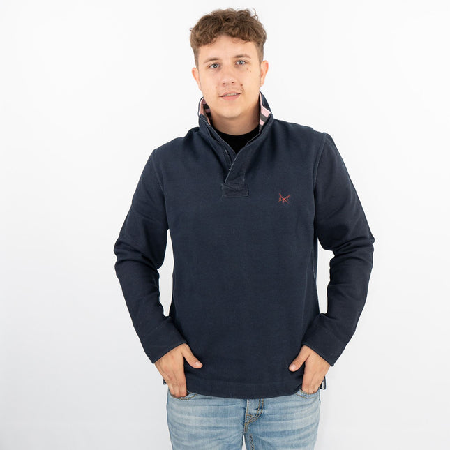 Crew Clothing Mens Navy Distressed Padstow Pique Half Zip Sweatshirt Jumper Tops-Quality Brands Outlet-