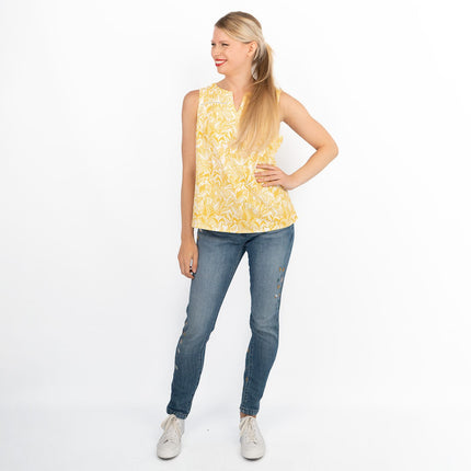 Women's Yellow Floral Sleeveless Casual Lightweight Linen Blend Vests Cami Tops-Quality Brands Outlet-