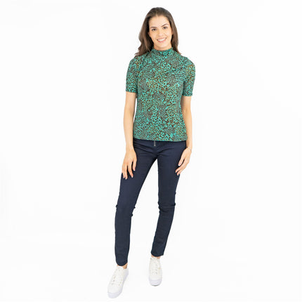 Karen Millen Green Leopard Print Short Sleeve Tops-Quality Brands Outlet-