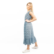 Next Blue Leopard Print V-Neck Tiered Midi Dress